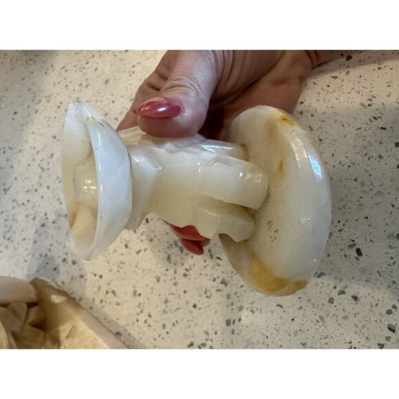 Pair Vintage Alabaster Stone Mexican Folk Art Figures Hats Incense Trinket Dish - Picture 9 of 16